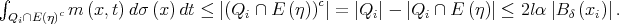 ∫  Qi∩E(η)c m (x,t)dσ (x)dt ≤ ∣(Qi ∩ E (η))c∣ = ∣Qi∣ - ∣Qi ∩ E (η)∣ ≤ 2lα ∣B δ (xi)∣.  